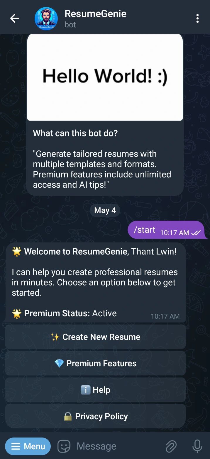 ResumeGenie Welcome Screen